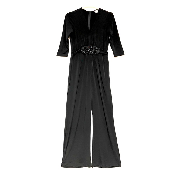 ECI Womens Jersey Knit Jumpsuit Black Embellished Slinky Wide Leg Y2K NDS  SZ 8P